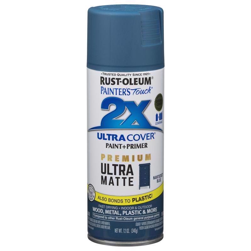 Rust-Oleum Painter's Touch 2X Ultra Cover Ultra Matte Nantucket Blue Paint+Primer Spray Paint 12 oz, Pack of 6
