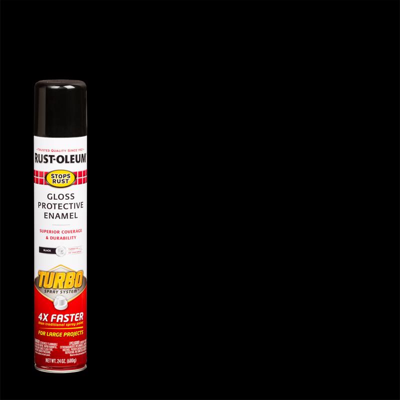 Rust-Oleum Stops Rust Turbo Spray System Gloss Black Protective Enamel Spray Paint 24 oz, Pack of 6