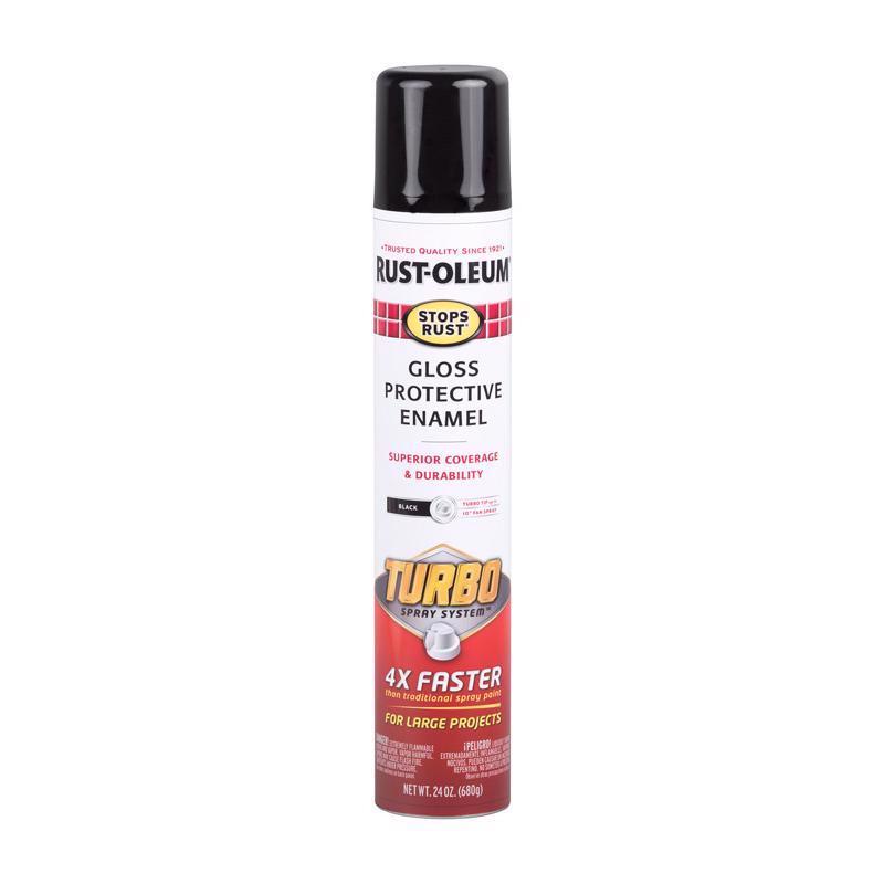 Rust-Oleum Stops Rust Turbo Spray System Gloss Black Protective Enamel Spray Paint 24 oz, Pack of 6