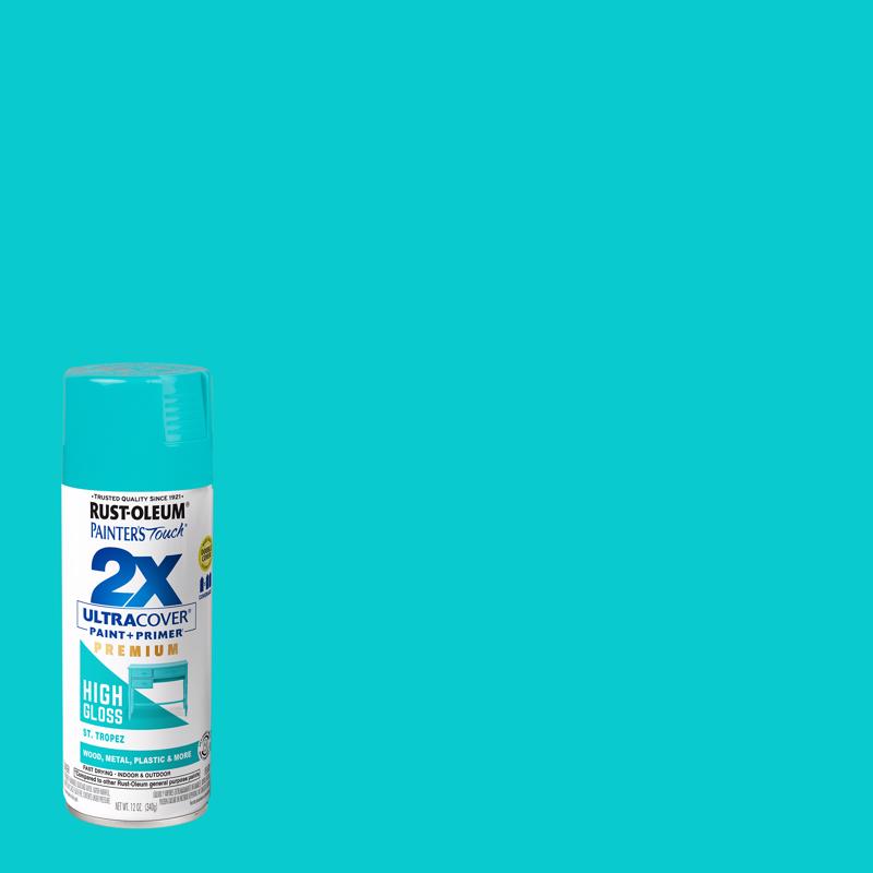 Rust-Oleum Painter's Touch 2X Ultra Cover High-Gloss St Tropez Paint+Primer Spray Paint 12 oz, Pack of 6
