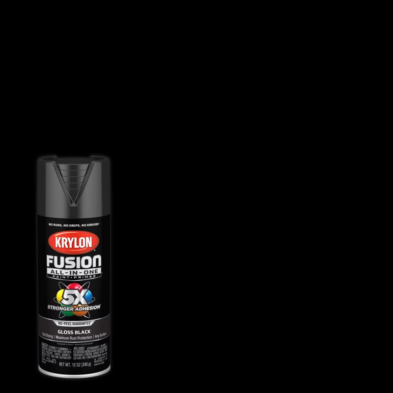 Krylon Fusion All-In-One Gloss Black Paint+Primer Spray Paint 12 oz, Pack of 6