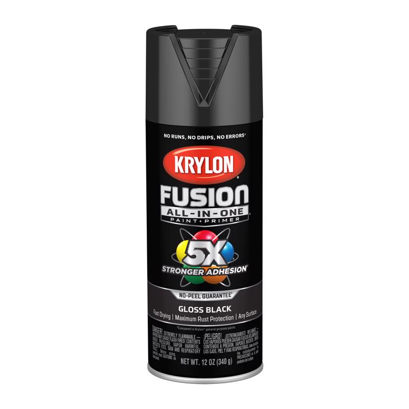 Krylon Fusion All-In-One Gloss Black Paint+Primer Spray Paint 12 oz, Pack of 6