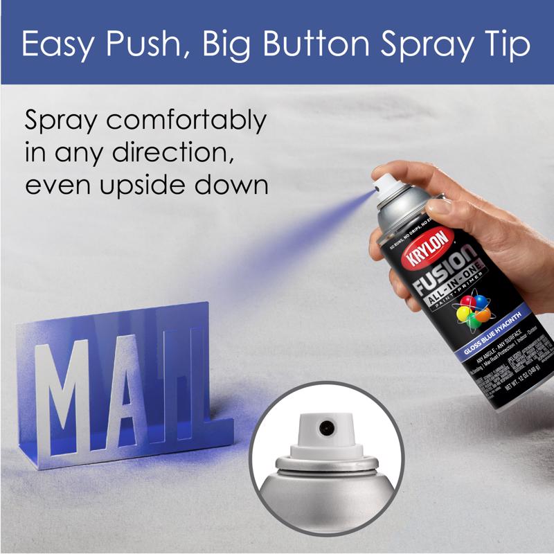 Krylon Fusion All-In-One Gloss Blue Hyacinth Paint+Primer Spray Paint 12 oz, Pack of 6