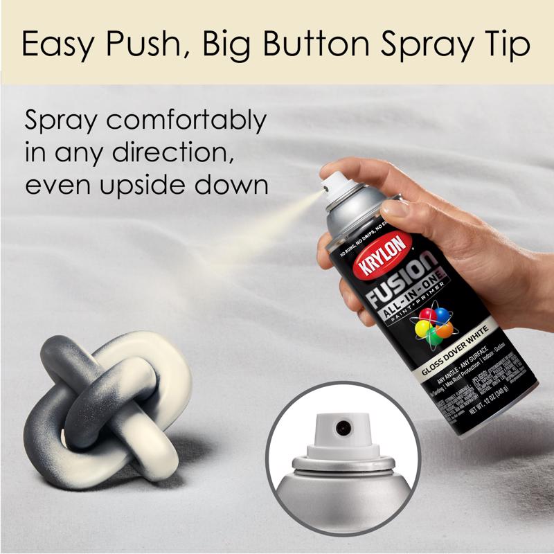 Krylon Fusion All-In-One Gloss Dover White Paint+Primer Spray Paint 12 oz, Pack of 6