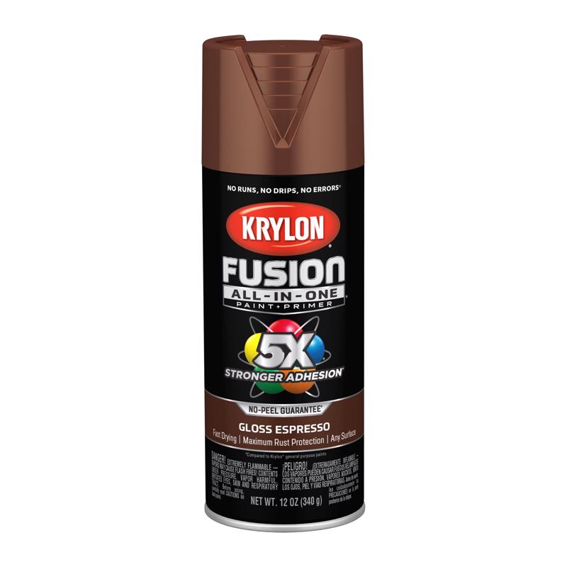 Krylon Fusion All-In-One Gloss Espresso Paint+Primer Spray Paint 12 oz, Pack of 6