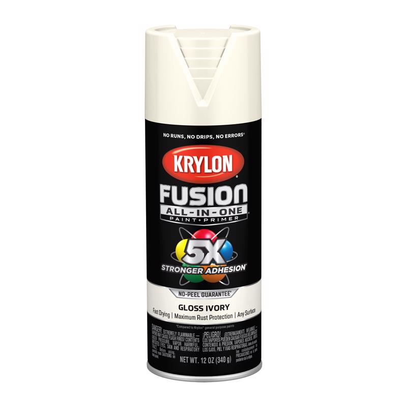 Krylon Fusion All-In-One Gloss Ivory Paint+Primer Spray Paint 12 oz, Pack of 6