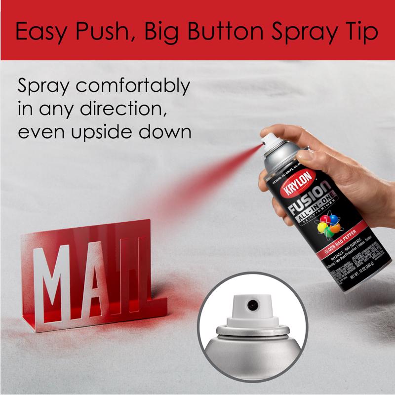 Krylon Fusion All-In-One Gloss Red Pepper Paint+Primer Spray Paint 12 oz, Pack of 6