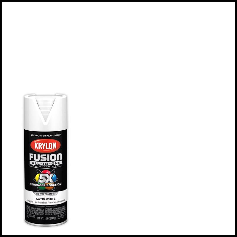 Krylon Fusion All-In-One Satin White Paint+Primer Spray Paint 12 oz, Pack of 6