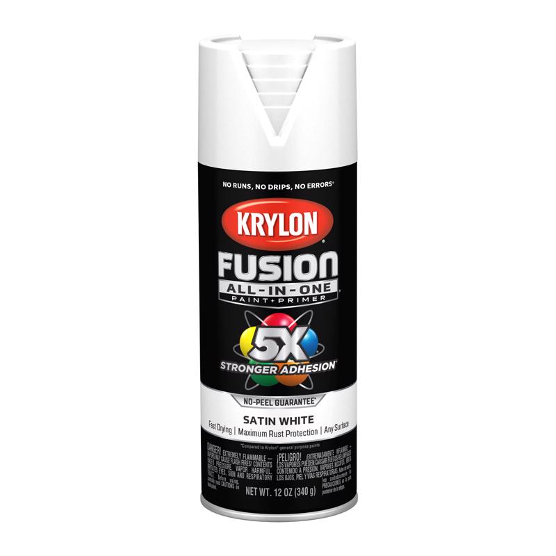 Krylon Fusion All-In-One Satin White Paint+Primer Spray Paint 12 oz, Pack of 6