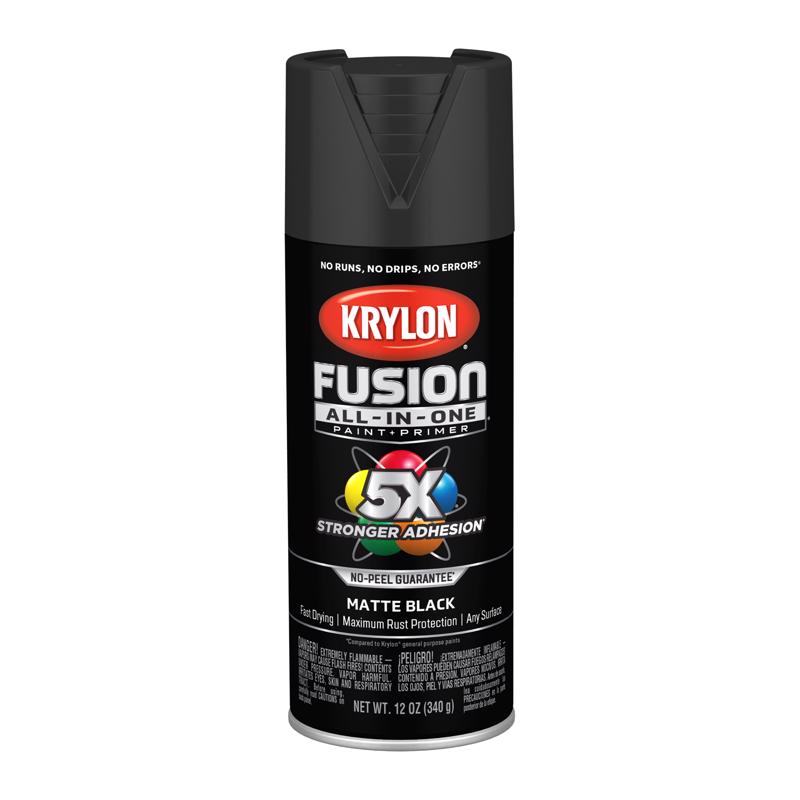 Krylon Fusion All-In-One Matte Black Paint+Primer Spray Paint 12 oz, Pack of 6