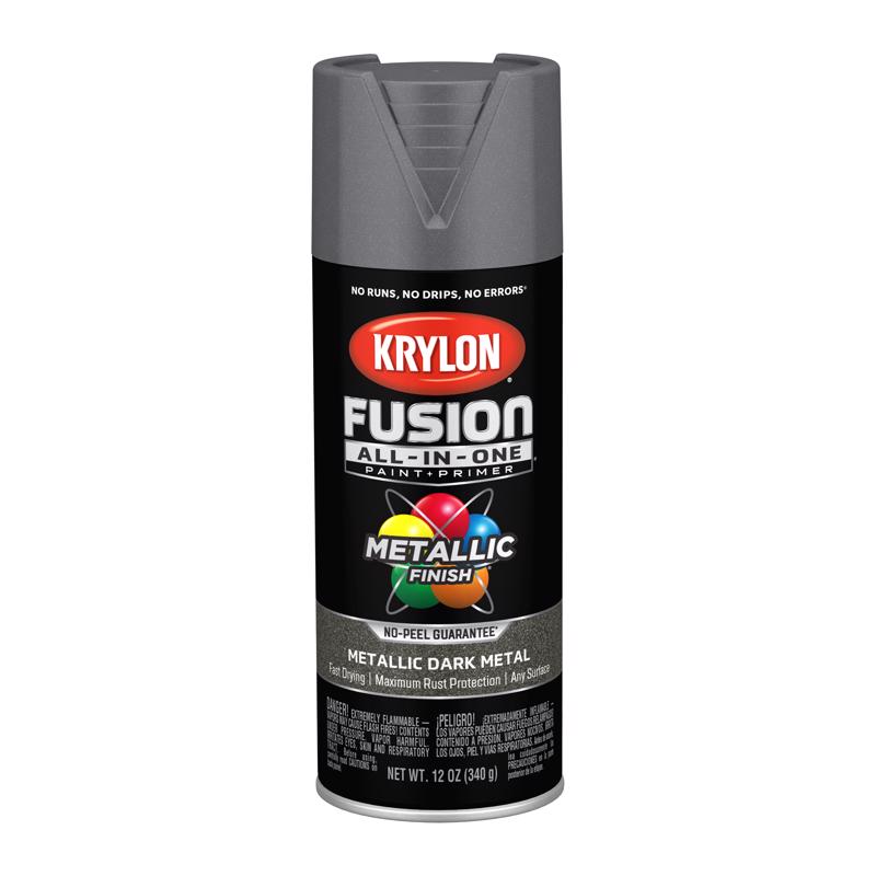 Krylon Fusion All-In-One Metallic Dark Metal Paint+Primer Spray Paint 12 oz, Pack of 6