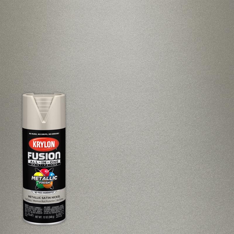 Krylon Fusion All-In-One Metallic Satin Nickel Paint+Primer Spray Paint 12 oz, Pack of 6