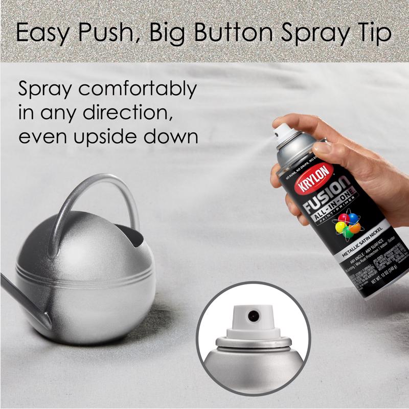 Krylon Fusion All-In-One Metallic Satin Nickel Paint+Primer Spray Paint 12 oz, Pack of 6