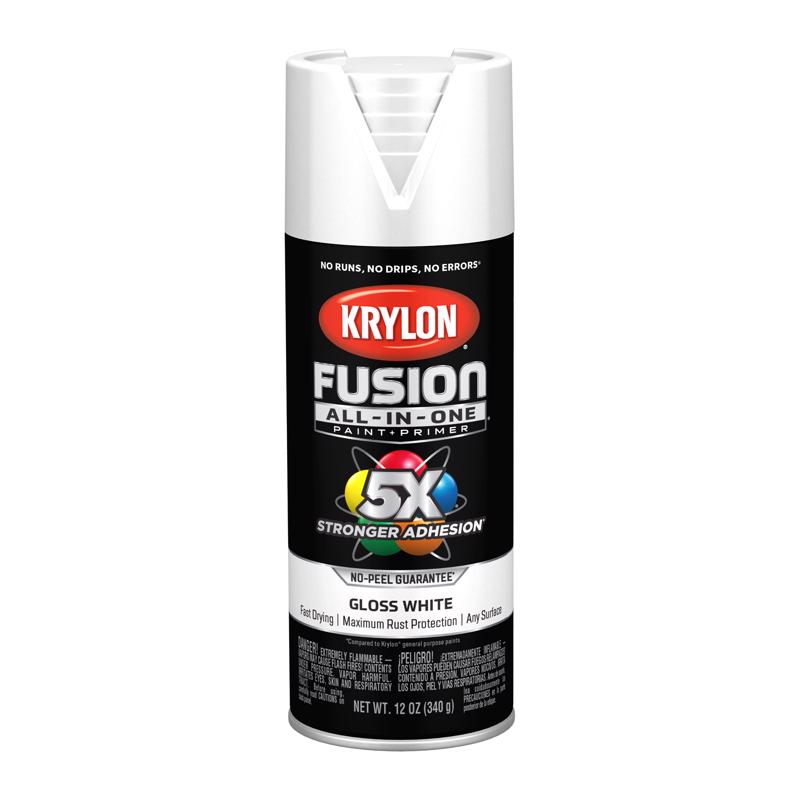 Krylon Fusion All-In-One Gloss White Paint+Primer Spray Paint 12 oz, Pack of 6