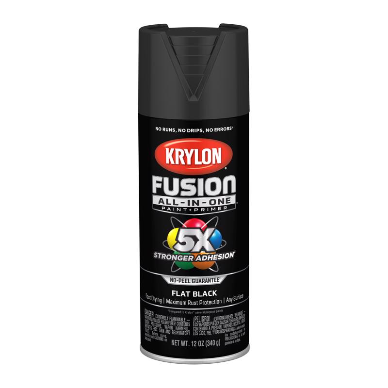 Krylon Fusion All-In-One Flat Black Paint+Primer Spray Paint 12 oz, Pack of 6