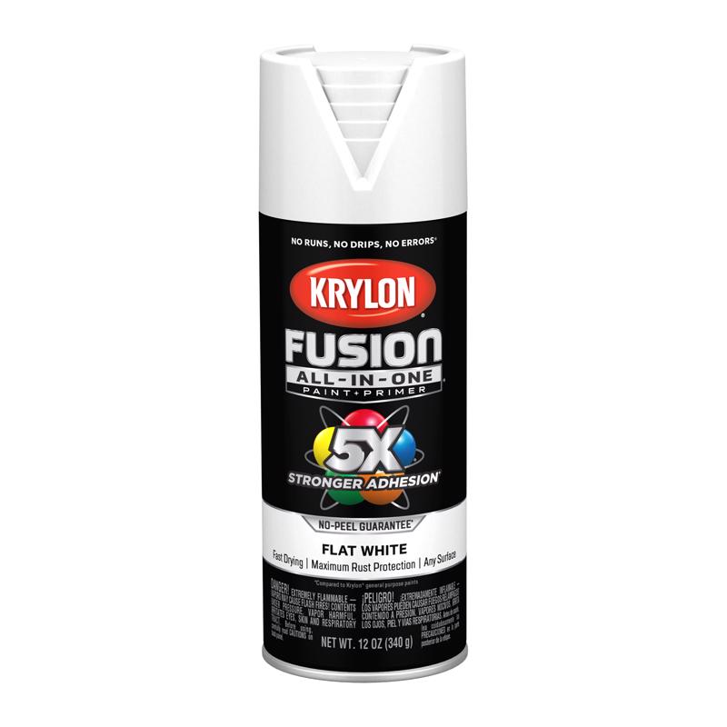 Krylon Fusion All-In-One Flat White Paint+Primer Spray Paint 12 oz, Pack of 6