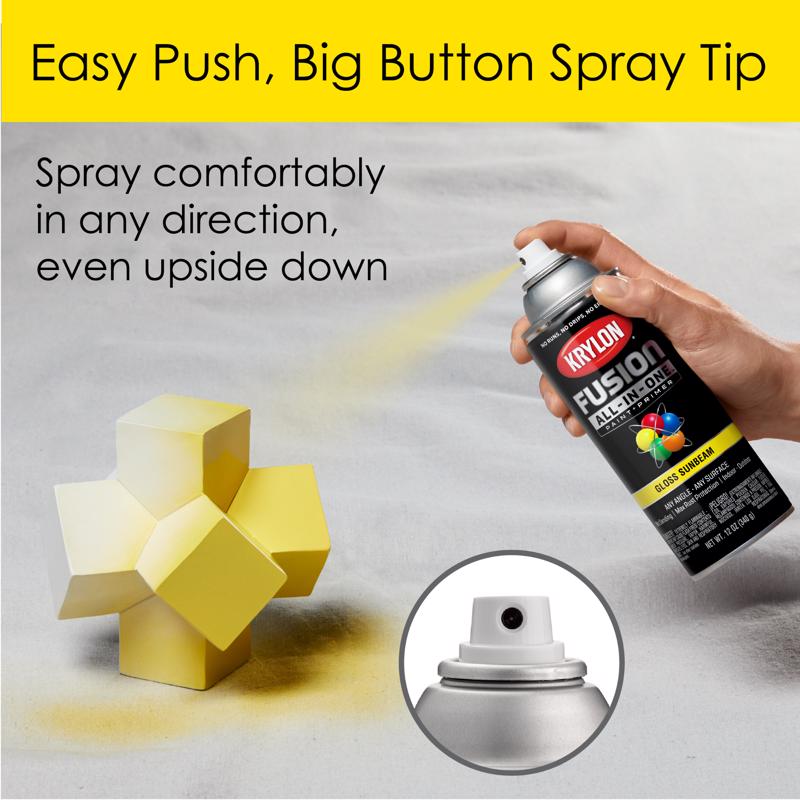 Krylon Fusion All-In-One Gloss Sunbeam Paint+Primer Spray Paint 12 oz, Pack of 6
