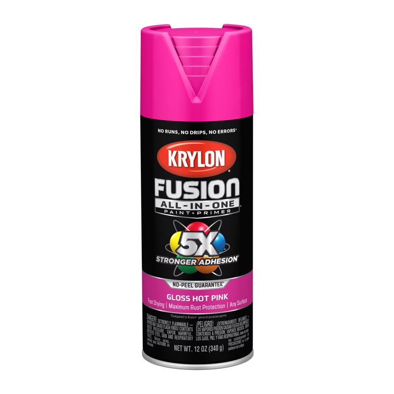 Krylon Fusion All-In-One Gloss Hot Pink Paint+Primer Spray Paint 12 oz, Pack of 6