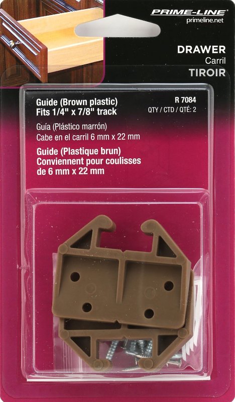 Prime-Line R 7084 Drawer Track Guide Kit, 2-1/4 in L x 23/32 in W x 1-11/16 in H Dimensions, For: 1/4 x 7/8 in Track