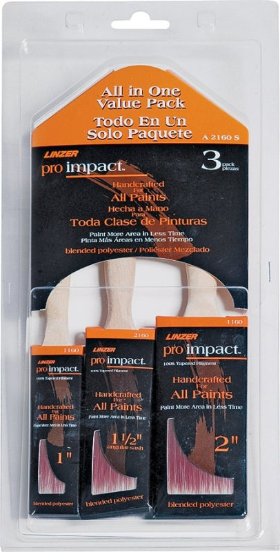 Linzer A2160S Chiseled Trim Paint Brush Set, 3-Brush