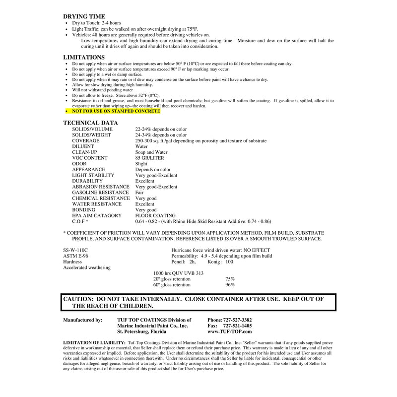 Tuf-Top Semi-Gloss Ultra-Deep/Clear Tint Water-Based Acrylic Latex Floor & Driveway Coating 5 gal