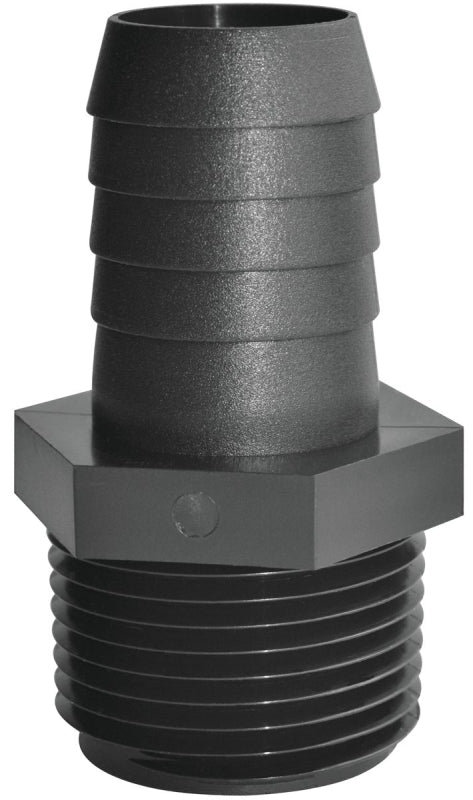 Green Leaf A3438P Pipe to Hose Adapter, Straight, 3/4 x 3/8 in, Hose Barb x Male NPT, Polypropylene, Black, Pack of 5