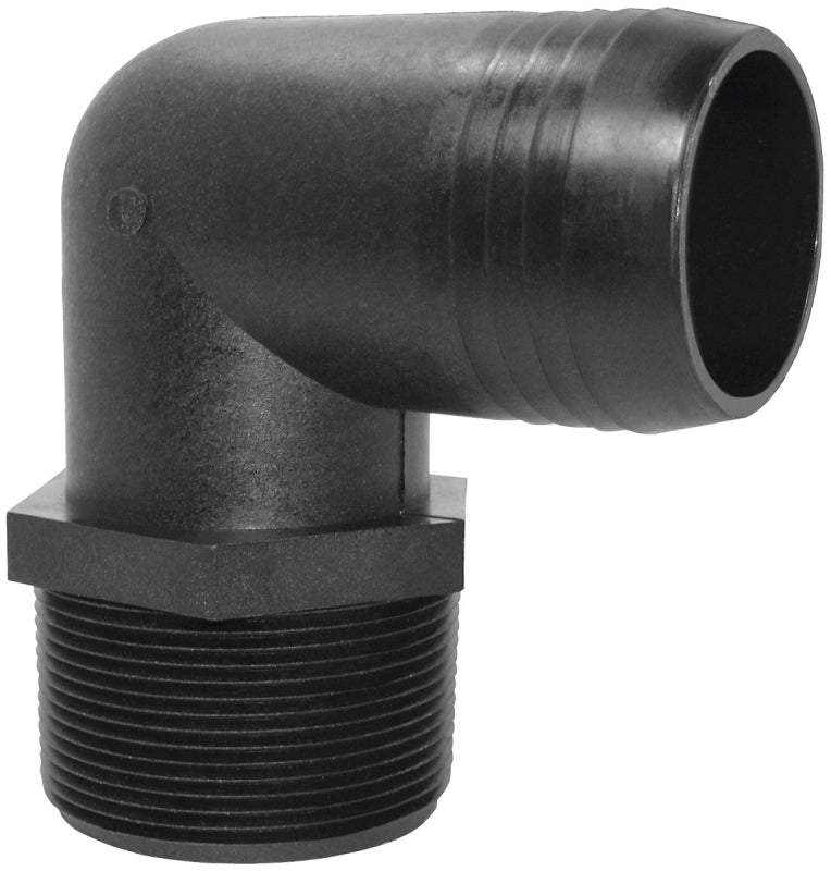 Green Leaf EL3812P Hose to Pipe Elbow, 3/8 x 1/2 in, Hose Barb x Male NPT, Polypropylene, Black, Pack of 5