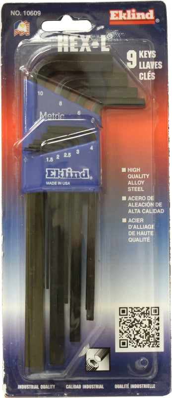 Eklind Hex-L 10609 Hex Key Set with Holder, 9-Piece, Alloy Steel, Black