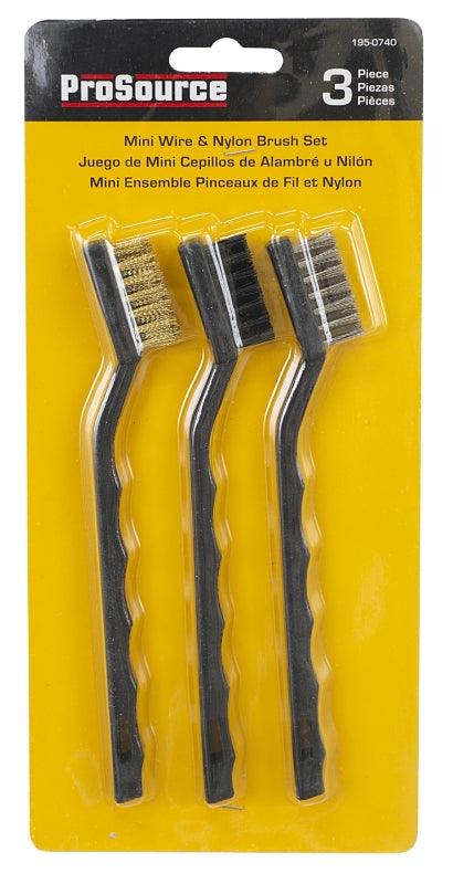 ProSource C 30300 Mini Scratch Brush Set, Brass/Polyester/Stainless Steel Bristle, Plastic Handle, Contoured Handle
