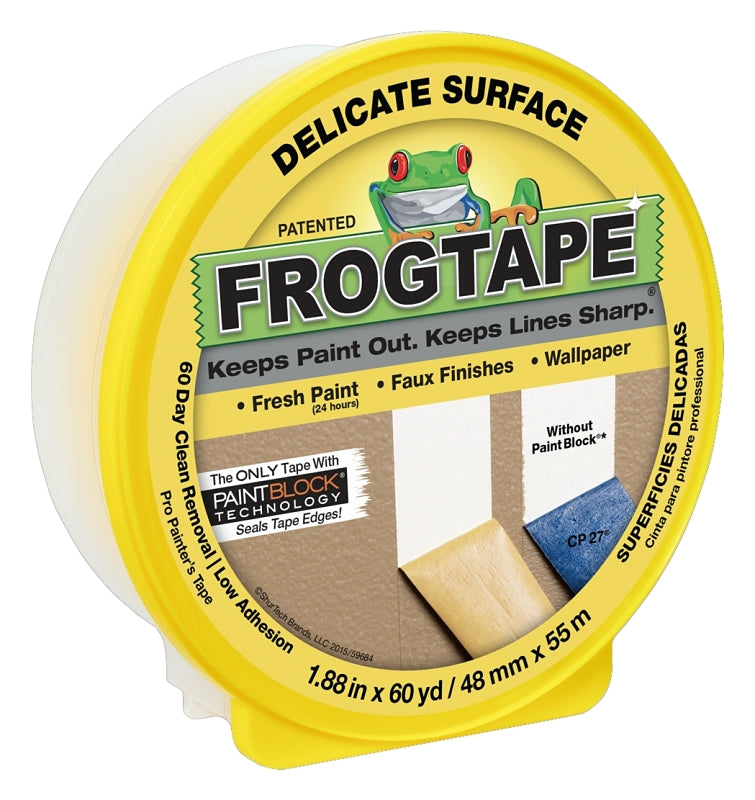 FrogTape 280222 Painting Tape, 60 yd L, 1.88 in W, 3.3 mil Thick, Paper Backing, Yellow