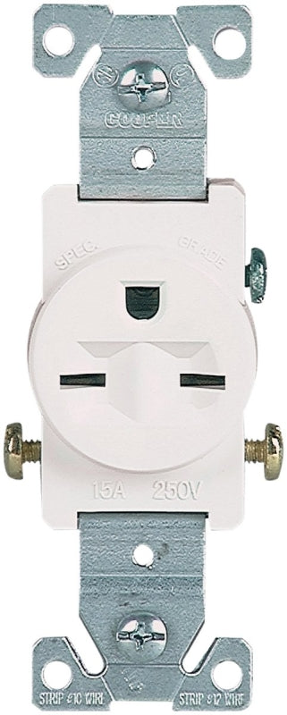 Eaton 816W-BOX Single Receptacle, 2-Pole, 250 V, 15 A, Side Wiring, NEMA: NEMA 6-15R, White