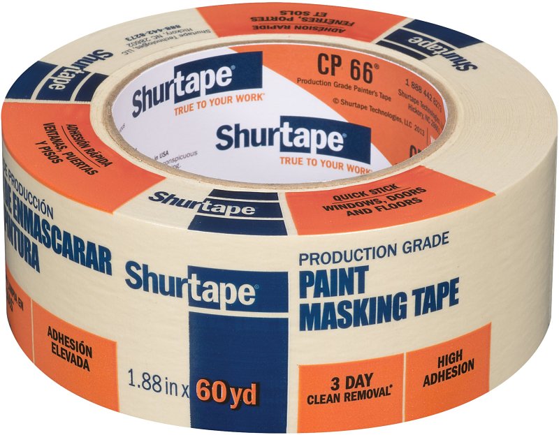 Shurtape CP 66 212293 Masking Tape, 60 yd L, 1.88 in W, 5.2 mil Thick, Crepe Paper Backing, Natural