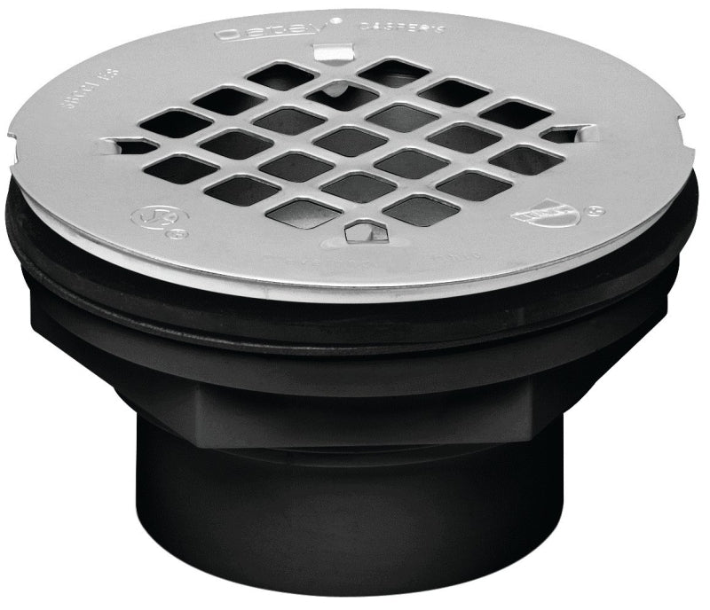 Oatey 42086 Shower Drain, ABS, Black, Specifications: Snap-In Cover Design, Solvent Weld Connection, Round Shape