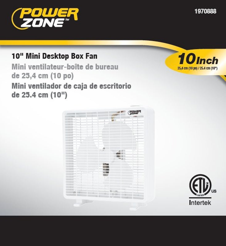 PowerZone F-1022 Box Fan, 120 VAC, 10 in Dia Blade, 3-Blade, 3-Speed, White