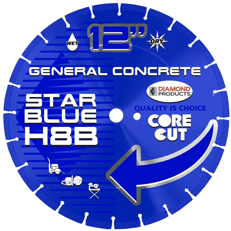 Diamond Products Star Blue 92398 High-Speed Blade, 12 in Dia, Universal Arbor, High-Speed Diamond Cutting Edge