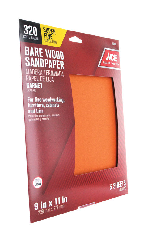 Ace 11 in. L X 9 in. W 320 Grit Aluminum Oxide Sandpaper 5 pk, Pack of 10