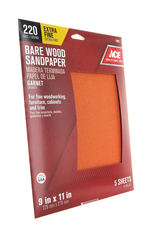 Ace 11 in. L X 9 in. W 220 Grit Aluminum Oxide Sandpaper 5 pk, Pack of 10