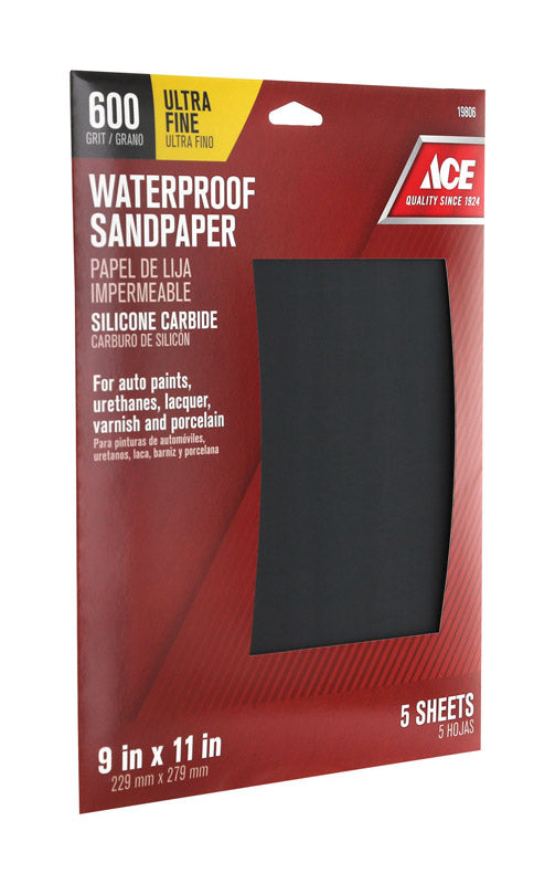 Ace 11 in. L X 9 in. W 600 Grit Silicon Carbide Waterproof Sandpaper 5 pk, Pack of 10