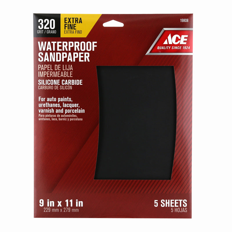 Ace 11 in. L X 9 in. W 320 Grit Silicon Carbide Waterproof Sandpaper 5 pk, Pack of 10