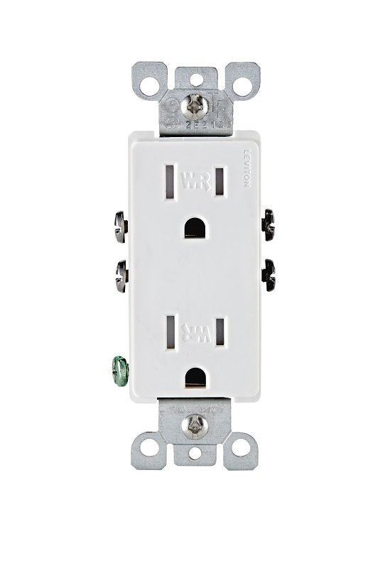 Decora R02-W5325-0TW Duplex Outlet, 2 -Pole, 15 A, 125 V, Quickwire Push-In, Side Wiring, NEMA: 5-15R, White