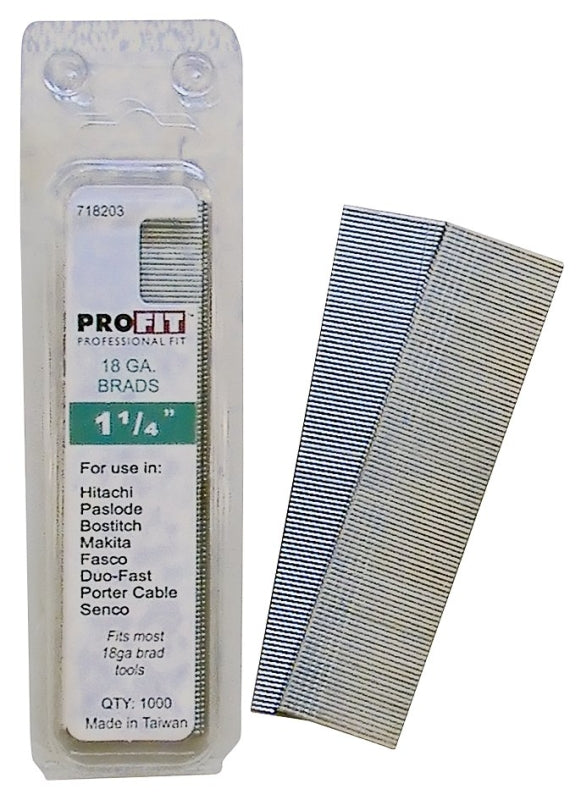 ProFIT 0718203 Series Finish Nail, Glue Collation, 1-1/4 in L, 18 ga, Steel, Electro-Galvanized, Brad Head