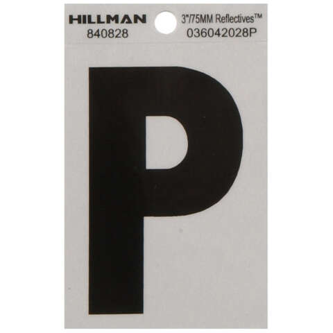 HILLMAN 3 in. Reflective Black Vinyl Self-Adhesive Letter P 1 pc, Pack of 6