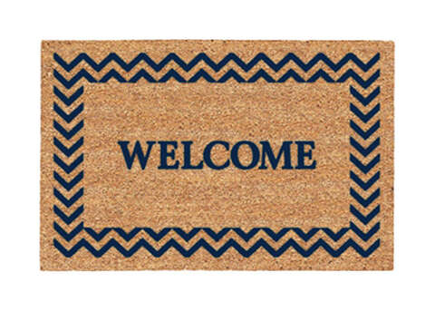 DeCoir 30 in. W X 18 in. L Tan/Blue Chevron Welcome Coir Door Mat