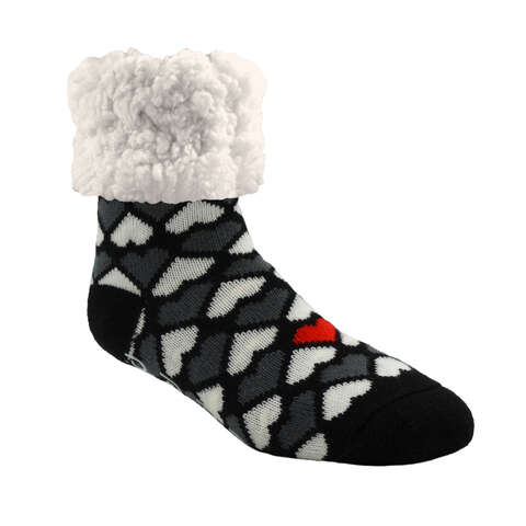 Pudus Unisex Classic Hearts One Size Fits Most Slipper Socks Black/White, Pack of 3