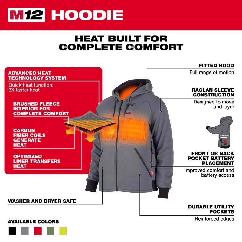 Milwaukee M12 L Long Sleeve Men's Full-Zip Heated Hoodie Kit Gray