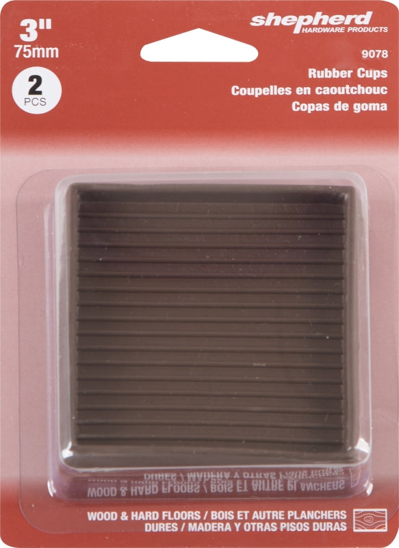 Shepherd Hardware 9078 Caster Cup, Square, 3 in Dimensions, Rubber, Brown, 2/PK