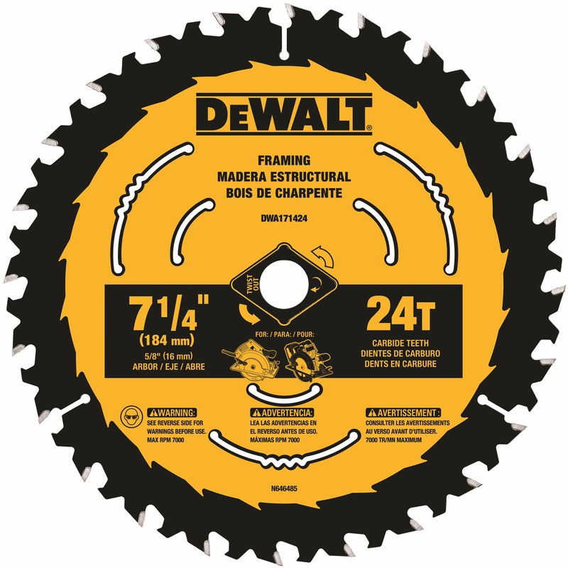 DeWalt 7-1/4 in. D X 5/8 in. Tungsten Carbide Circular Saw Blade 24 teeth 3 pk