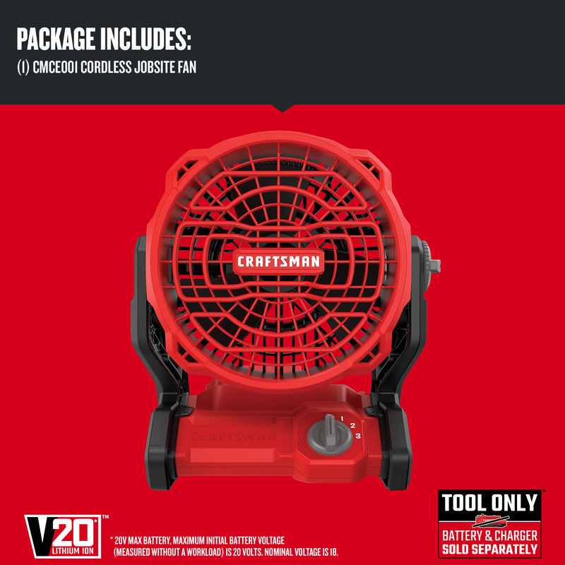 Craftsman V20 14 in. H 3 speed Cordless Jobsite Fan