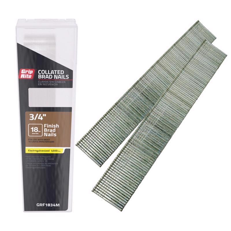 Grip-Rite 3/4 in. L X 18 Ga. Straight Strip Electro Galvanized Finish Nails 1000 pk, Pack of 5