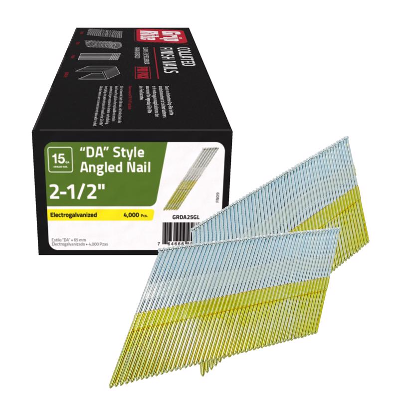 Grip-Rite 2-1/2 in. L X 15 Ga. Angled Strip Electro Galvanized Finish Nails 34 deg 4000 pk